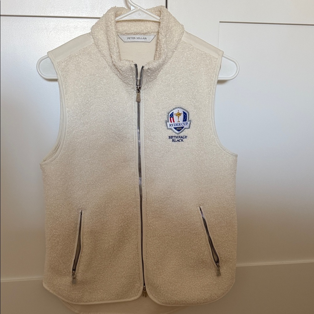 Peter Millar Ryder Cup 2025 Cream Fleece Vest with Embroidered Logo